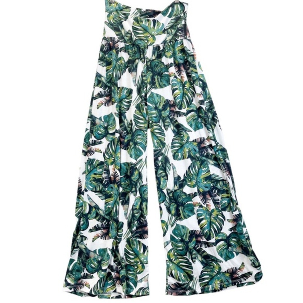 Onzie Tropical Bahia Pants Palm Leaves Wide Leg Yoga Soft Stretchy Women's Large